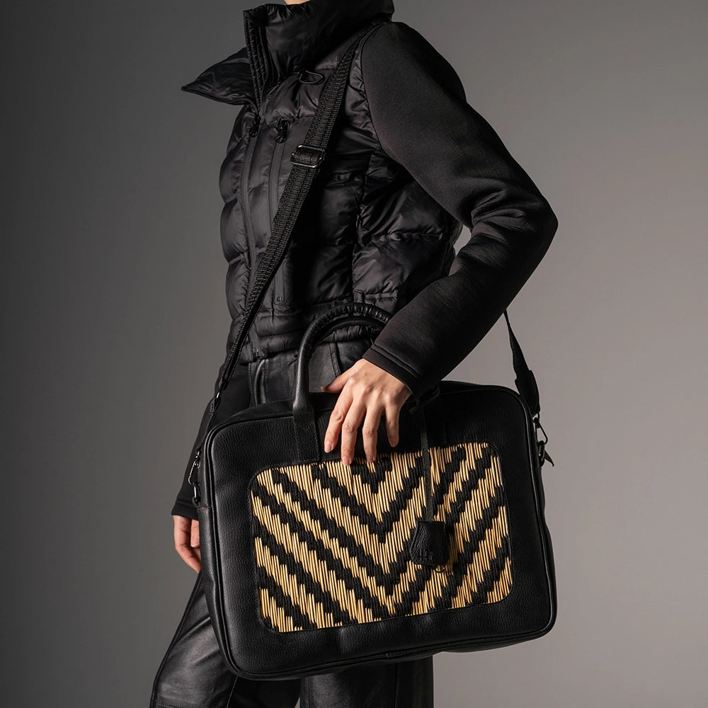 Sac PC Artisanal – Simili Cuir & Fibre Tressée