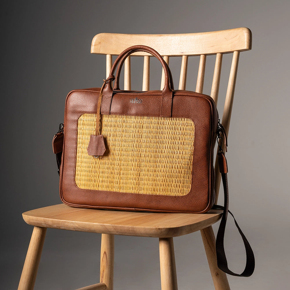 Sac PC Artisanal – Simili Cuir & Fibre Tressée