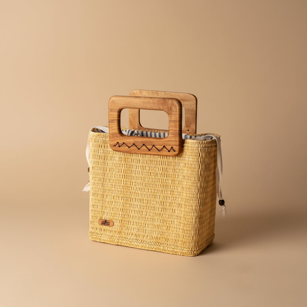 Sac panier à poignée bois – Artisanal fait main